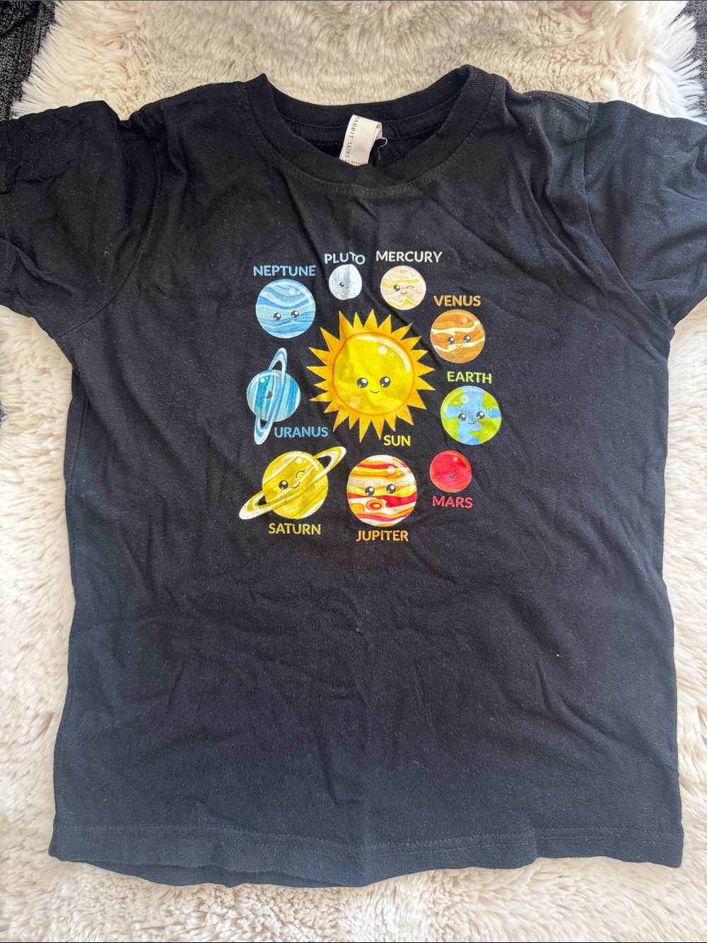 Rabbit Skins Black Kids' Solar System Tee with Colorful Planet Graphics